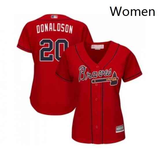 Womens Atlanta Braves 20 Josh Donaldson Replica Red Alternate Cool Base Baseball Jersey